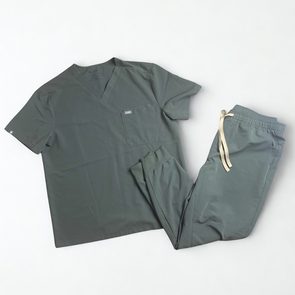 FIGS Men's Moss Green Scrub Set Leon VNeck Top L Tansen Jogger Pants Large